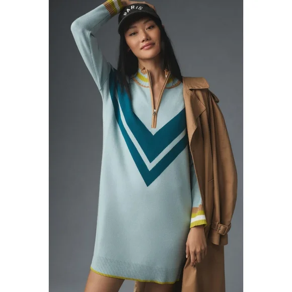 Maeve × Anthropologie Varsity Half-Zip Tunic Mini Dress Nwot - Picture 1 of 9